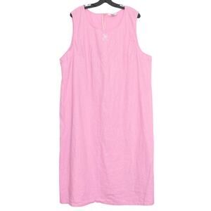 Vintage Dress Linen Coastal Grandma Lagom Lagenlook Cottagecore Midi Pink 5X